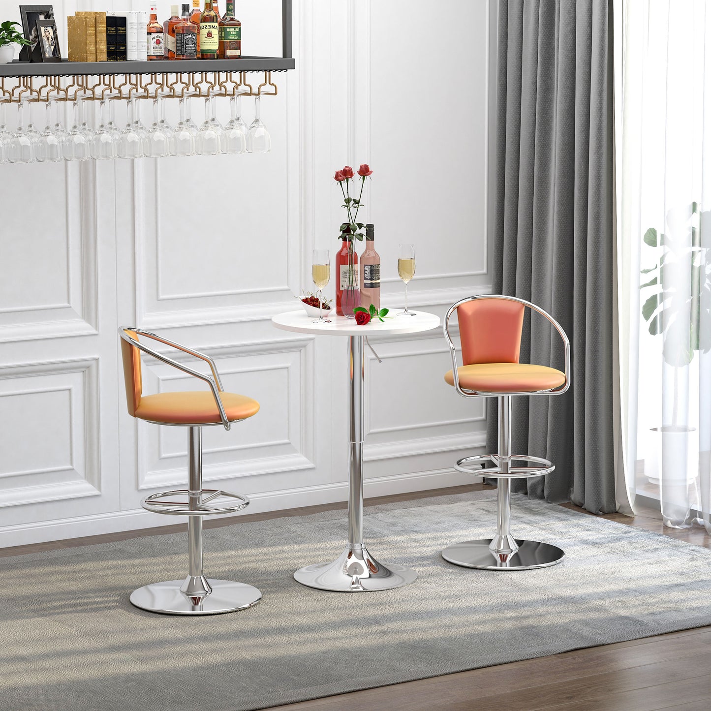 HOMCOM Bar Table Ø60cm Adjustable Height Round Bistro Table w/ Swivel Top Metal Frame Counter Surface Stylish Kitchen Conservatory White
