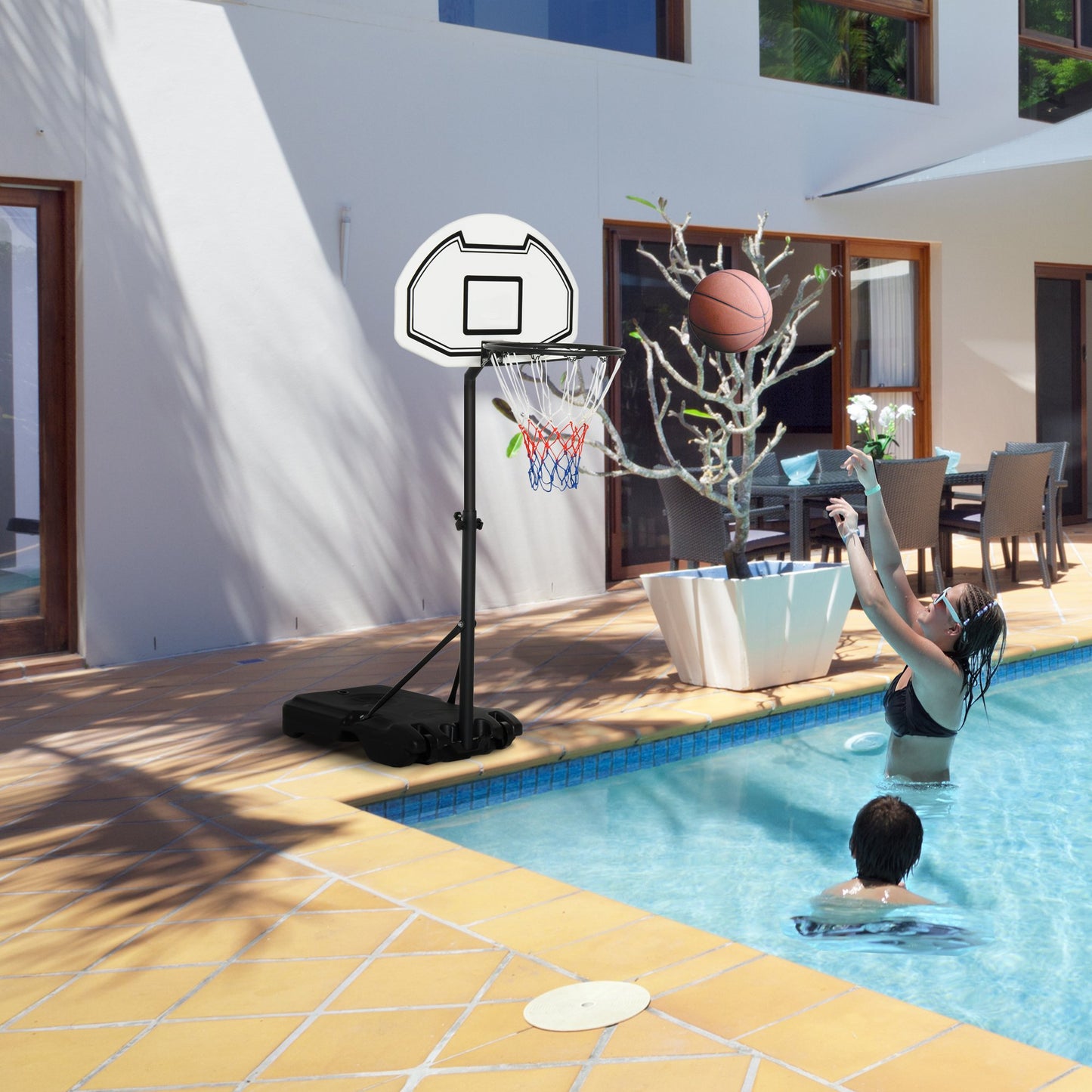 HOMCOM Steel Frame Freestanding Basketball Hoop Height Adjustable Basketball Stand Black