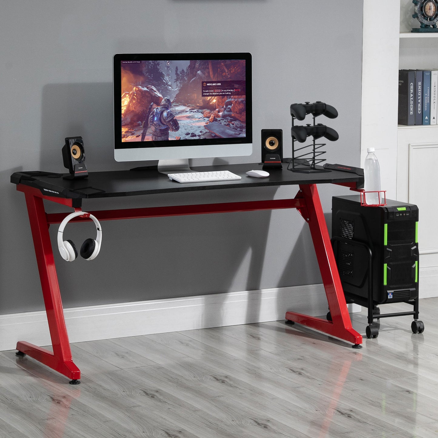 HOMCOM computer Desk Spacious Workstations for Home and Office w/cup holder Headphone hook Red/Black