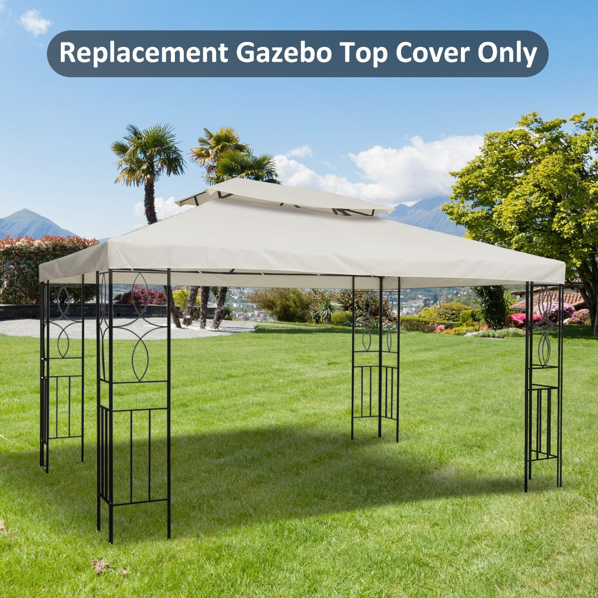 Outsunny 3x4 m 2-Tier Waterproof Gazebo Replacement Top-Cream-White