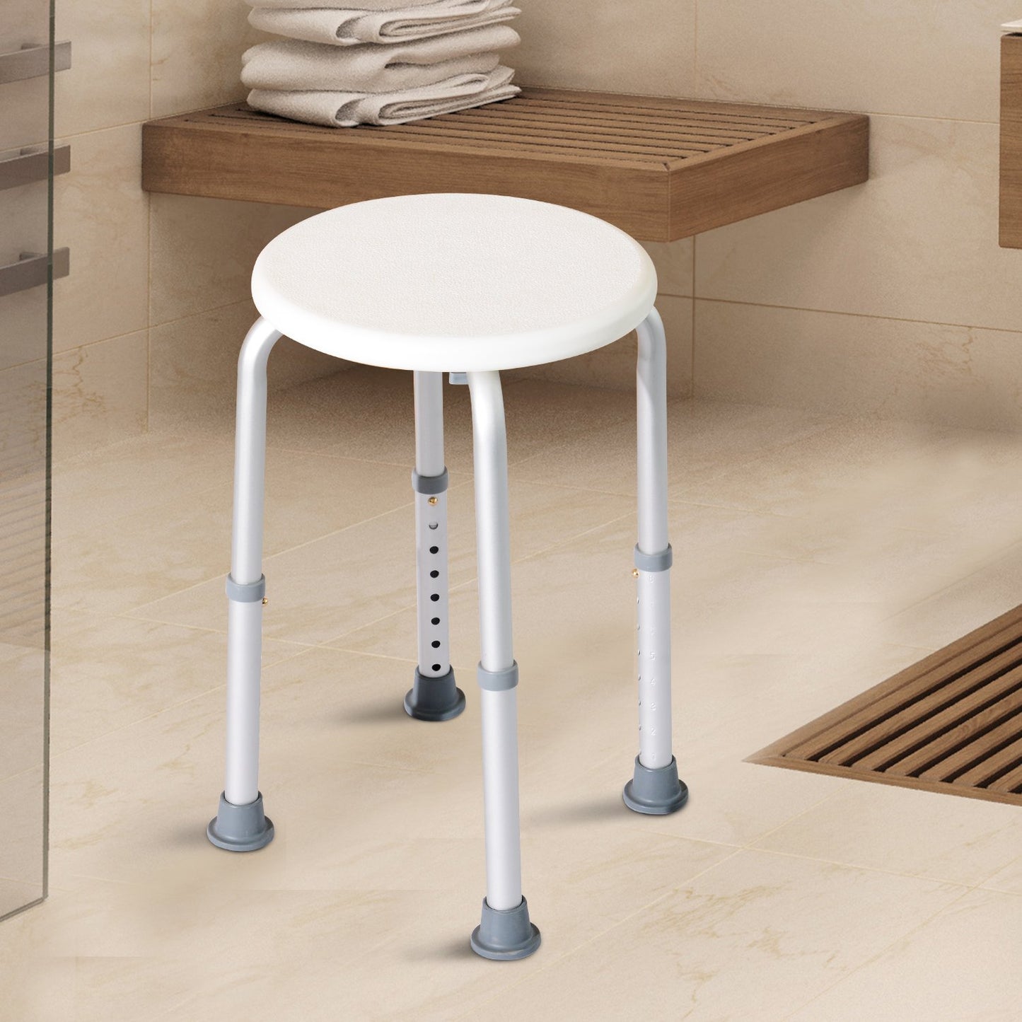 HOMCOM Adjustable Non-Slip Shower and Bath Stool, 32.5Wx41Dx35.5-54H cm-Cream White
