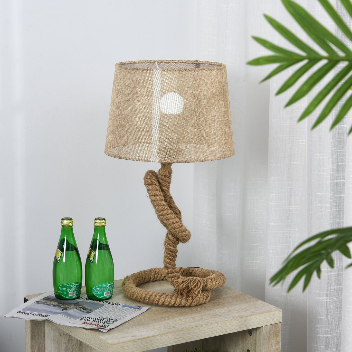 HOMCOM Hemp Rope Linen Shade Table Lamp Beige