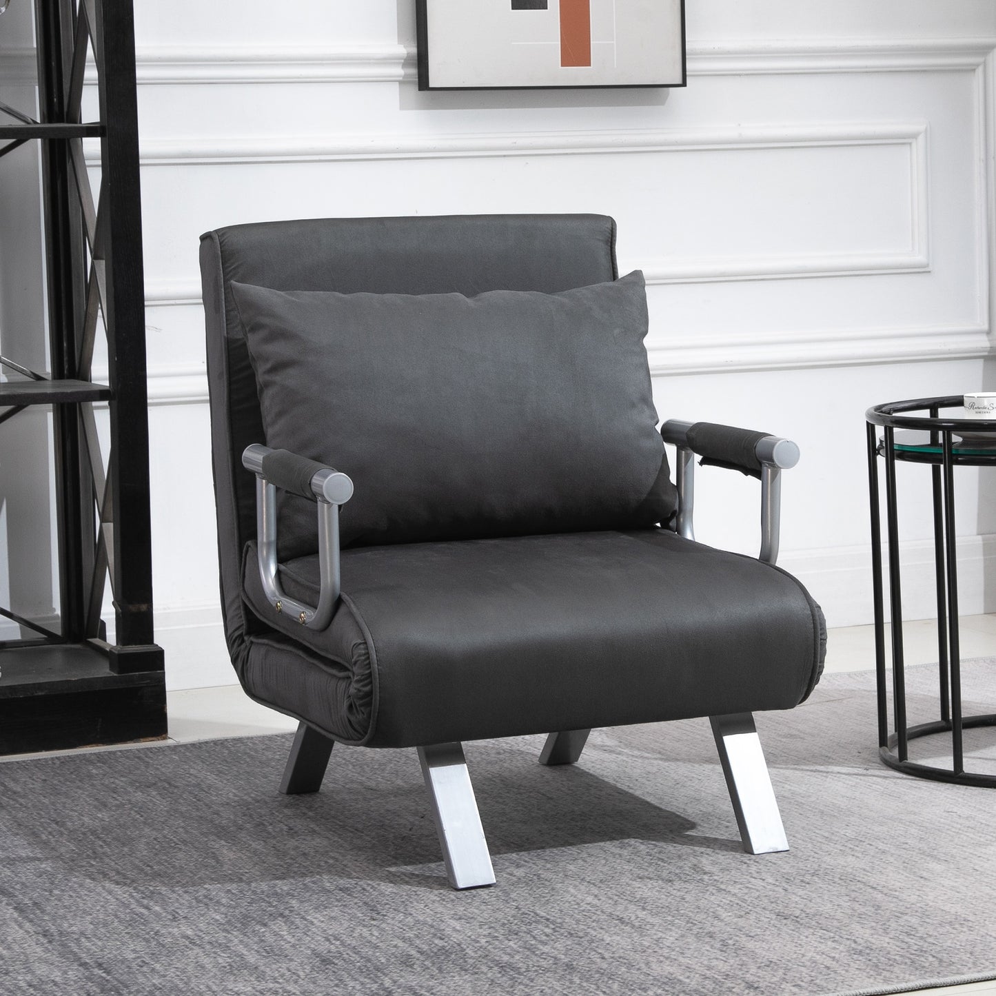 HOMCOM Suede Upholstered 5-Position Single Sofa Bed Grey