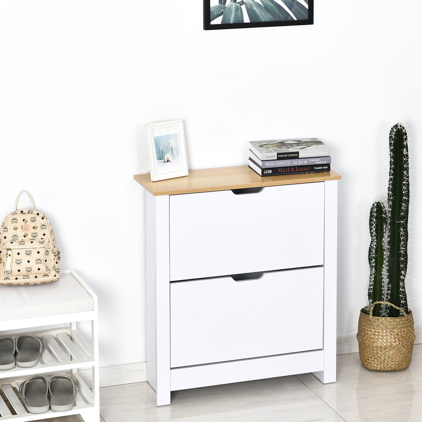 HOMCOM Particle Board 12-Pair Shoe Storage Cabinet White