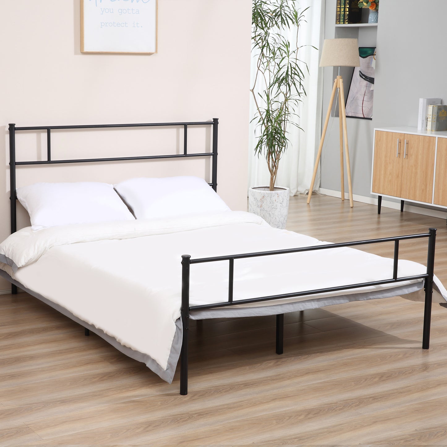 HOMCOM King Metal Bed Frame w/ Headboard and Footboard, Underbed Storage Space
