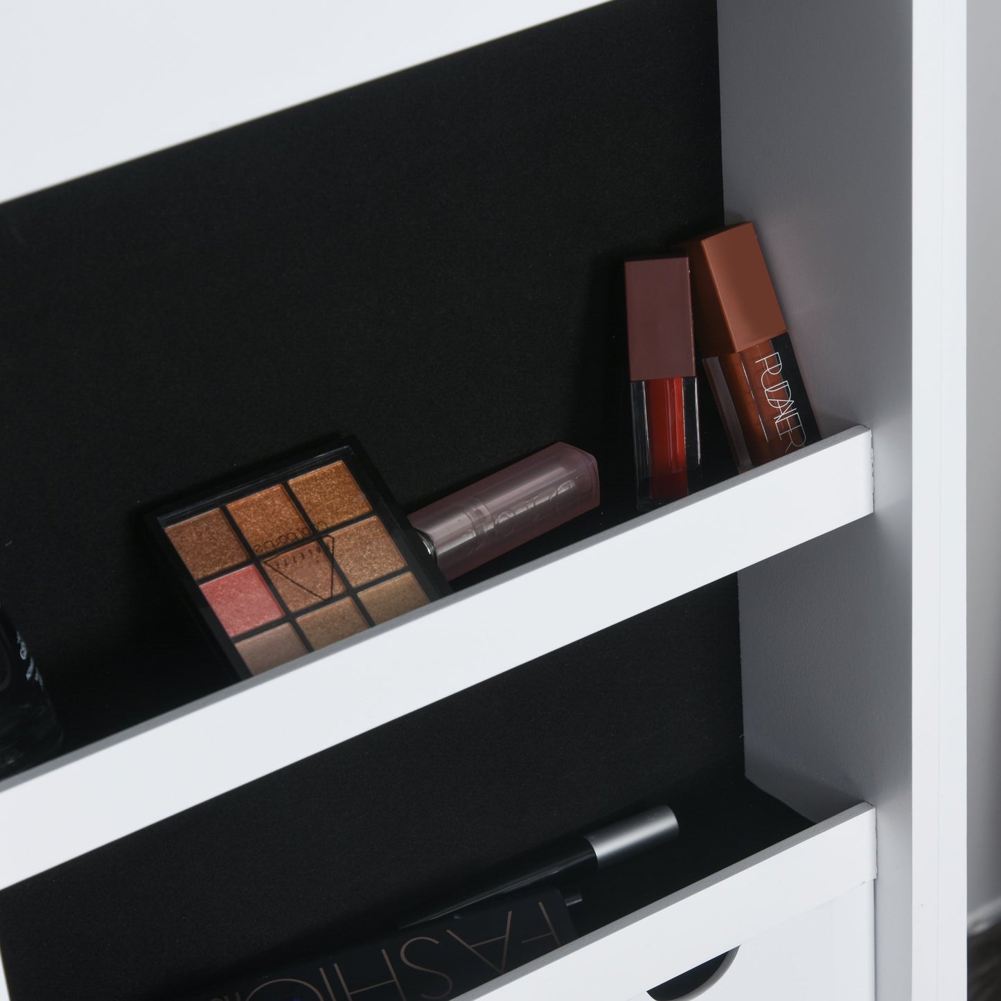 HOMCOM MDF Freestanding Glass Mirror Jewellery Cabinet w/ Storage Shelves White