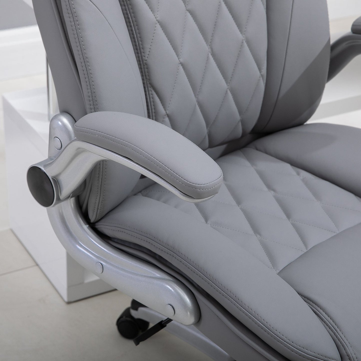 Vinsetto High Back Executive Office Chair Home Swivel PU Leather Ergonomic Chair, with Flip-up Arm, Wheels, Adjustable Height, Grey