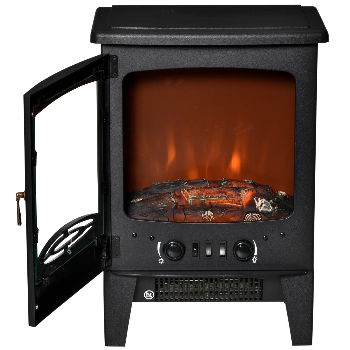 HOMCOM Freestanding Electric Fireplace Stove Heater with Realistic Flame Effect Black