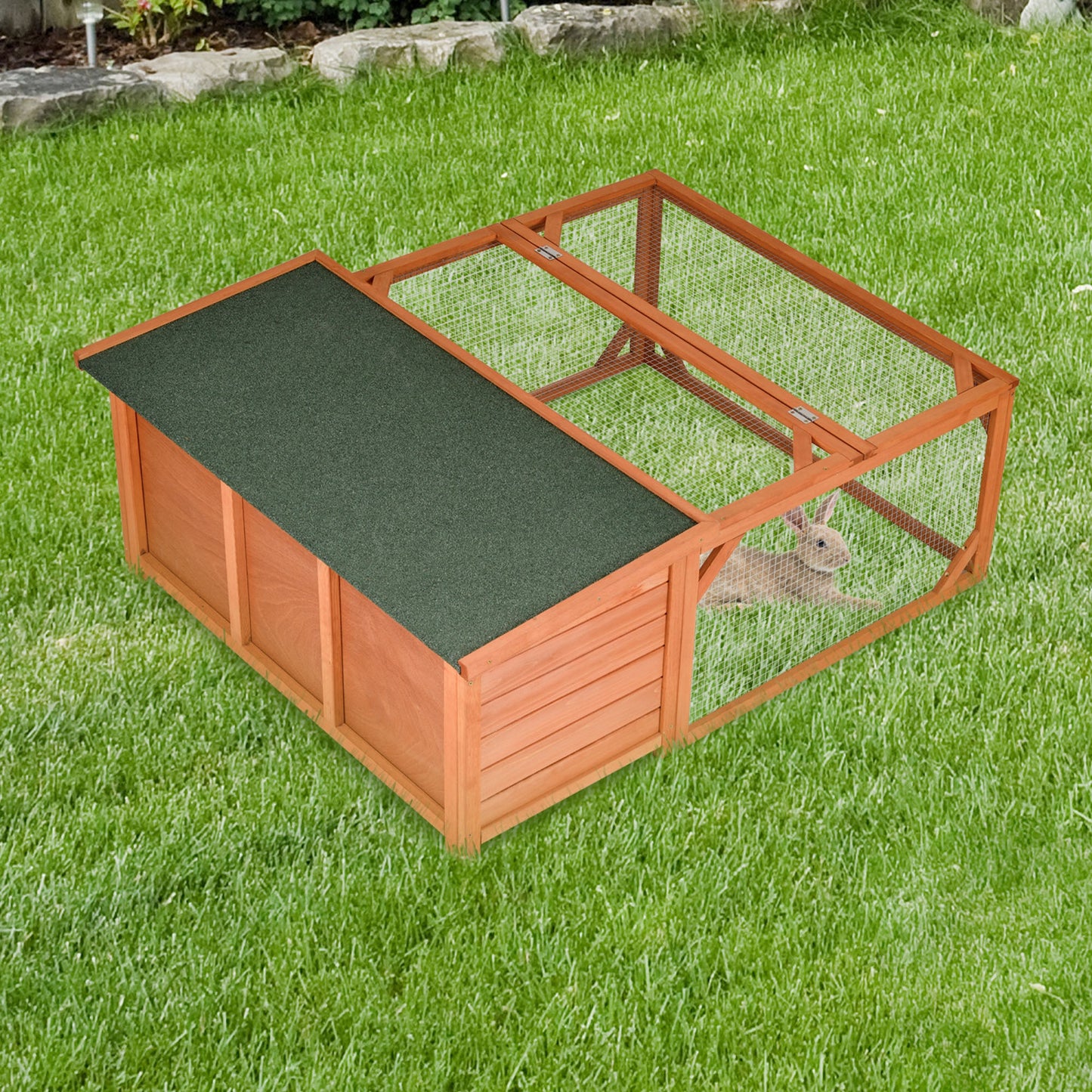 PawHut Rabbit Hutch Off-ground Small Animal Guinea Pig House 125.5 x 100 x 49cm