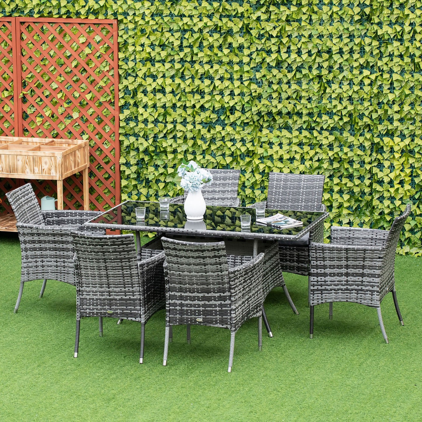 Outsunny Rattan Dining Set Conservatory 7pcs Garden Furniture Seaters Patio Weave Outdoor