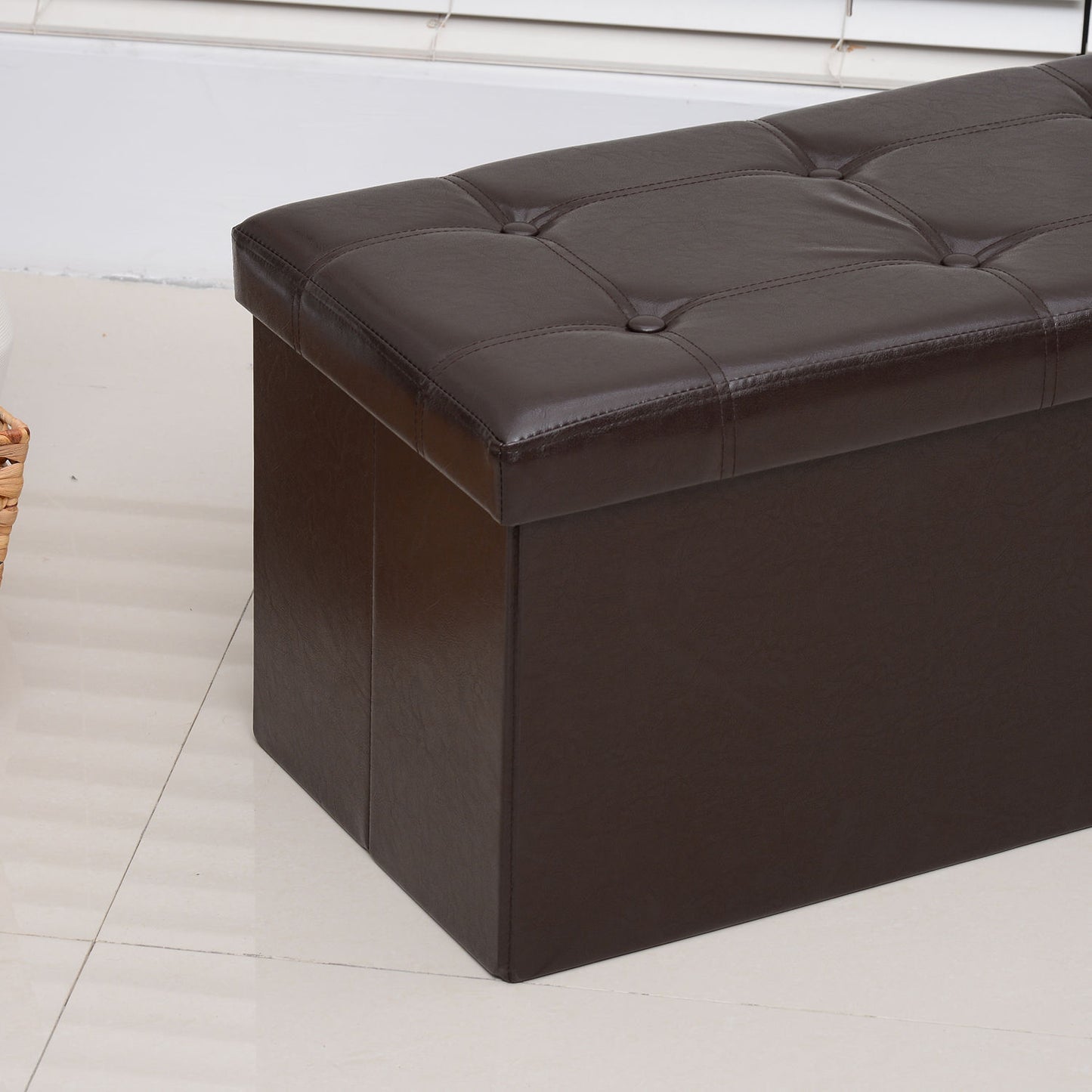 HOMCOM Storage Ottoman Bench Folding Storage Cube, PU Leather-Brown