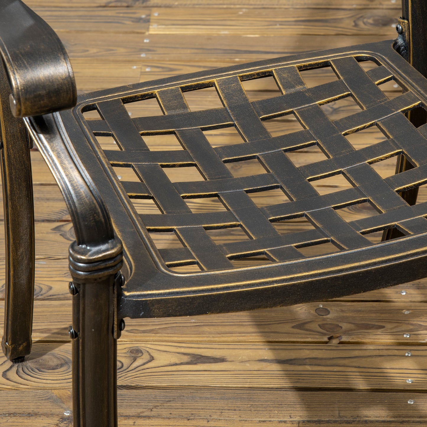 Outsunny 6-Seater Patio Dining Set with Umbrella Hole, Cast Aluminum Patio Furniture Set with Six Cushioned Chairs and Rectangle Dining Table, for Garden, Lawn, Deck, Bronze