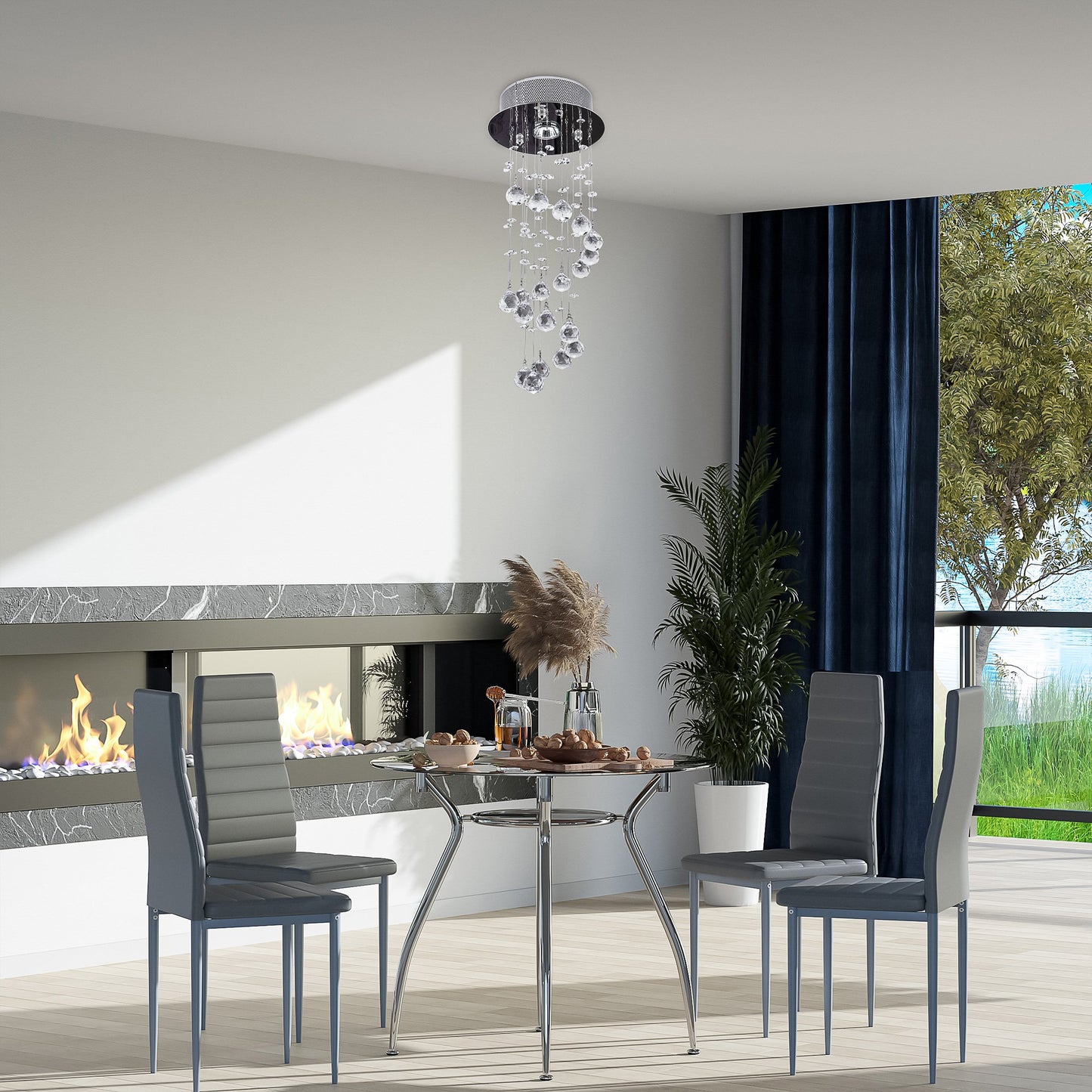 HOMCOM Crystal Ceiling Chandelier, Spiral Rain Drop-Silver/Crystal