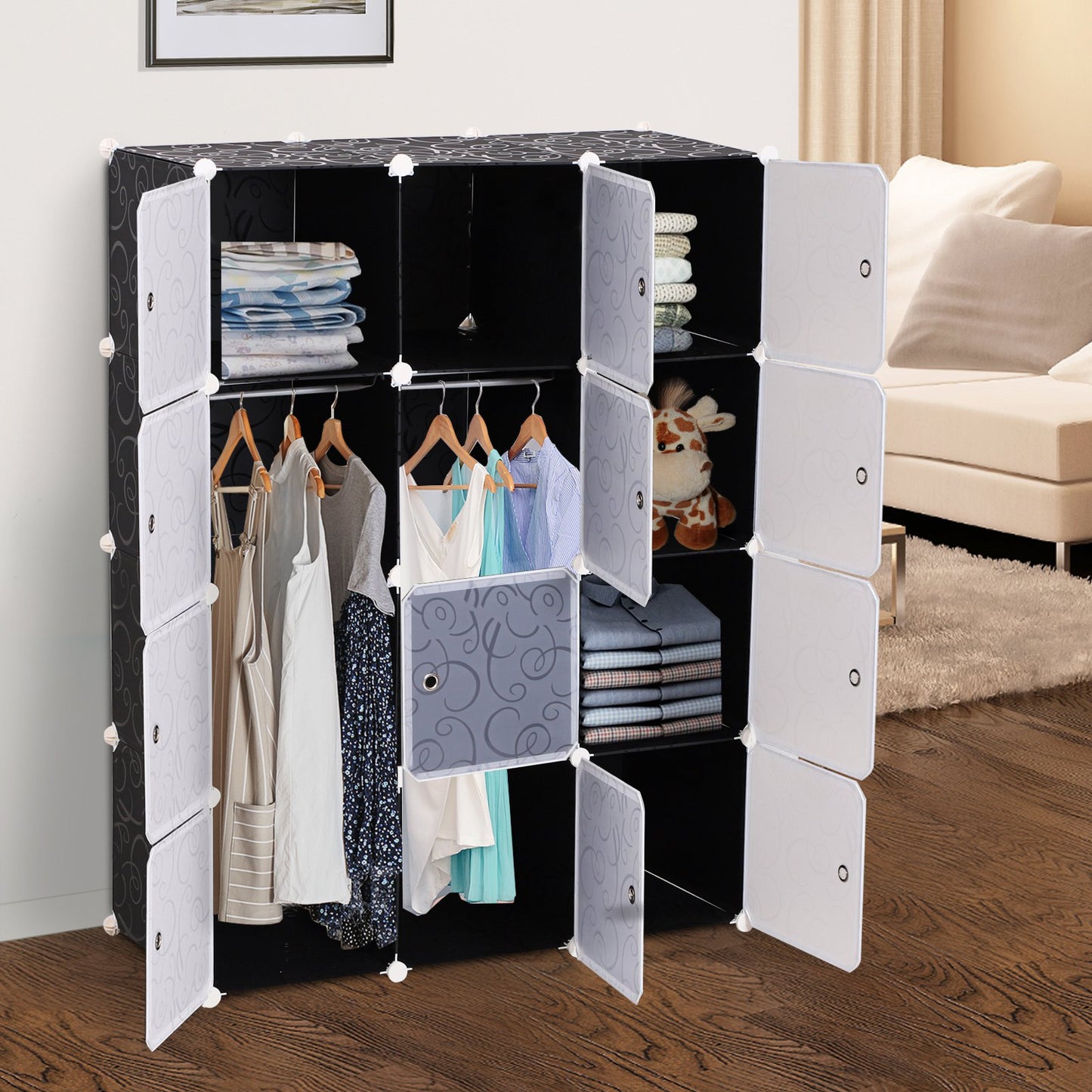 HOMCOM DIY Portable Wardrobe Closet, 111L x 47W x 145Hcm-Black/White