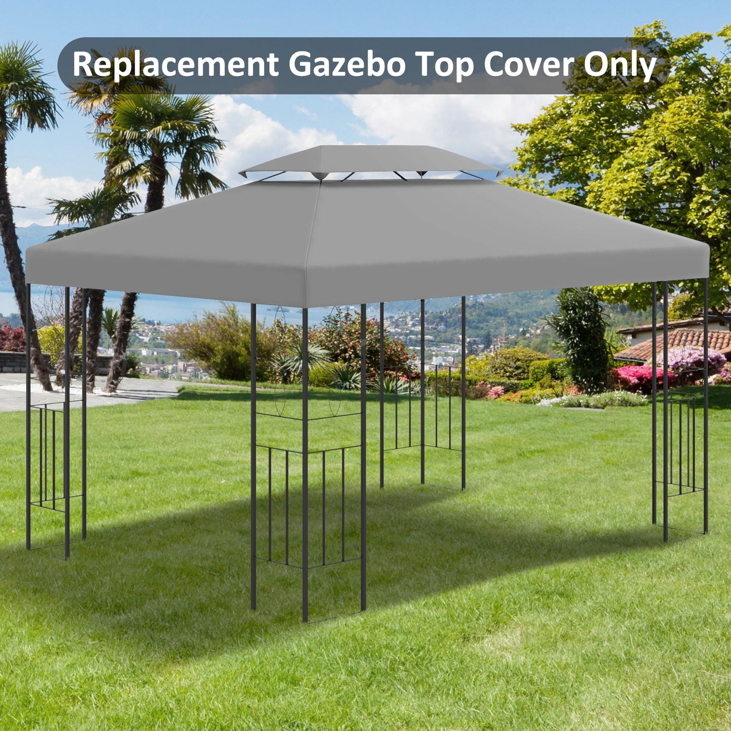 Outsunny 3x4m Gazebo Replacement Roof Canopy 2 Tier Top UV Cover Garden Patio Light Grey