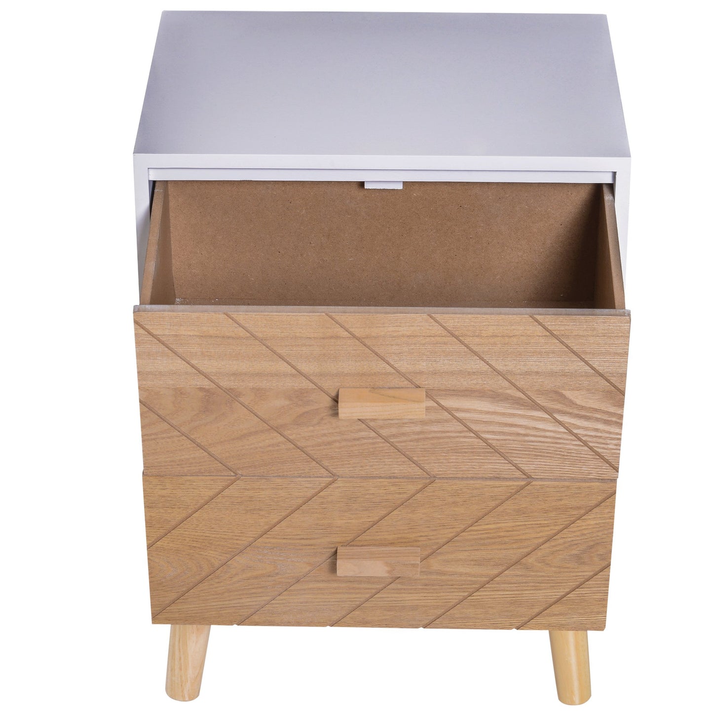 HOMCOM Nordic Style 2 Drawers Side Cabinet, 40Wx30Dx55.5H cm-White/Natural Wood Colour