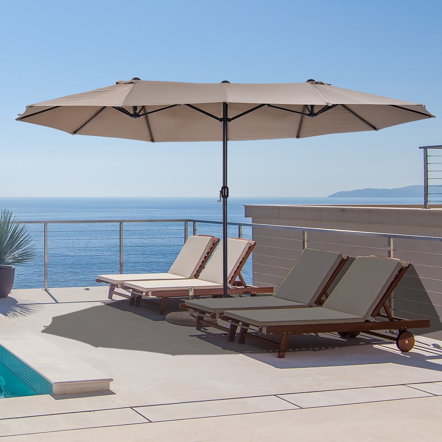 Outsunny 4.6m Double-Sided Patio Parasol Sun Umbrella-Tan