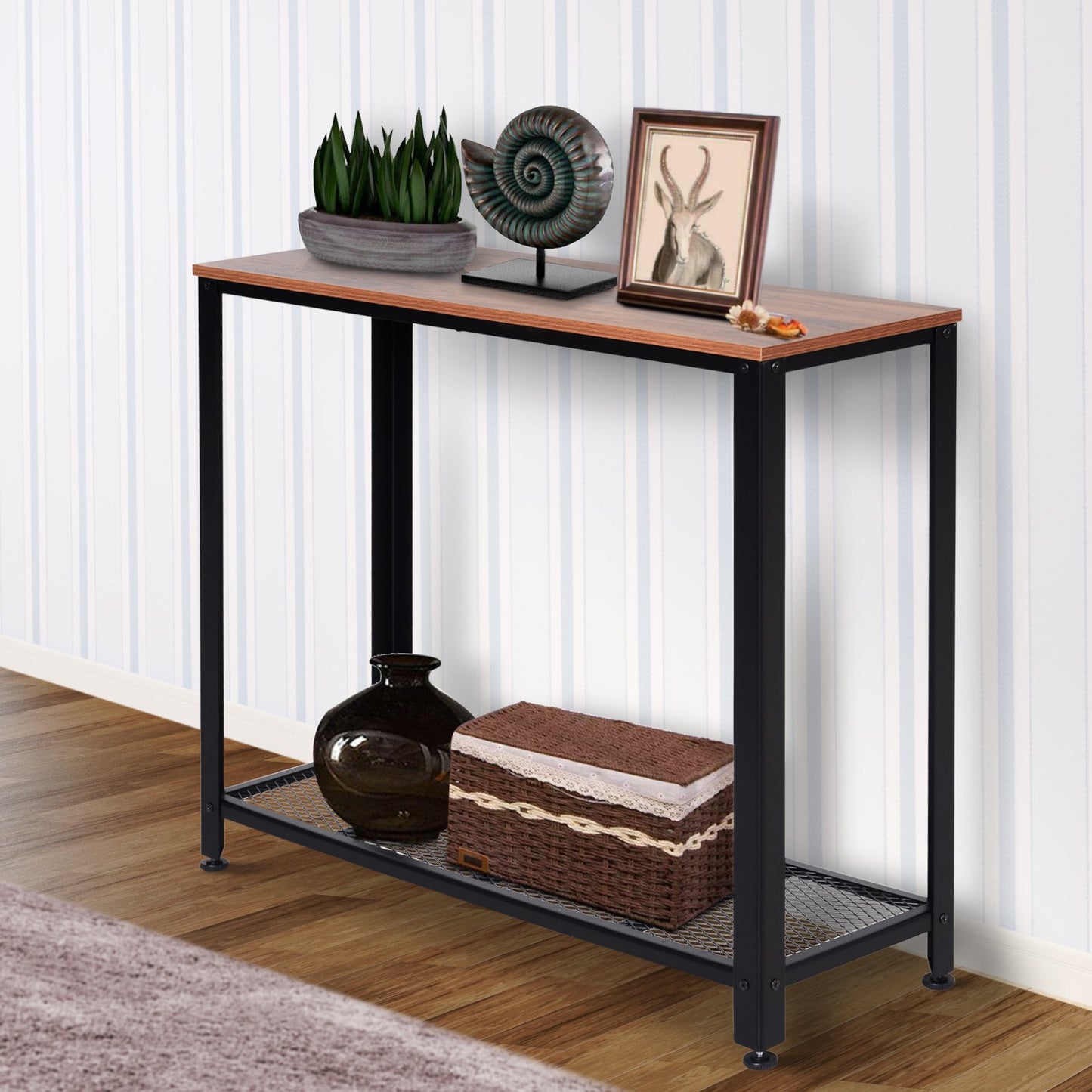 HOMCOM Steel Frame Industrial Style Console Table Brown/Black