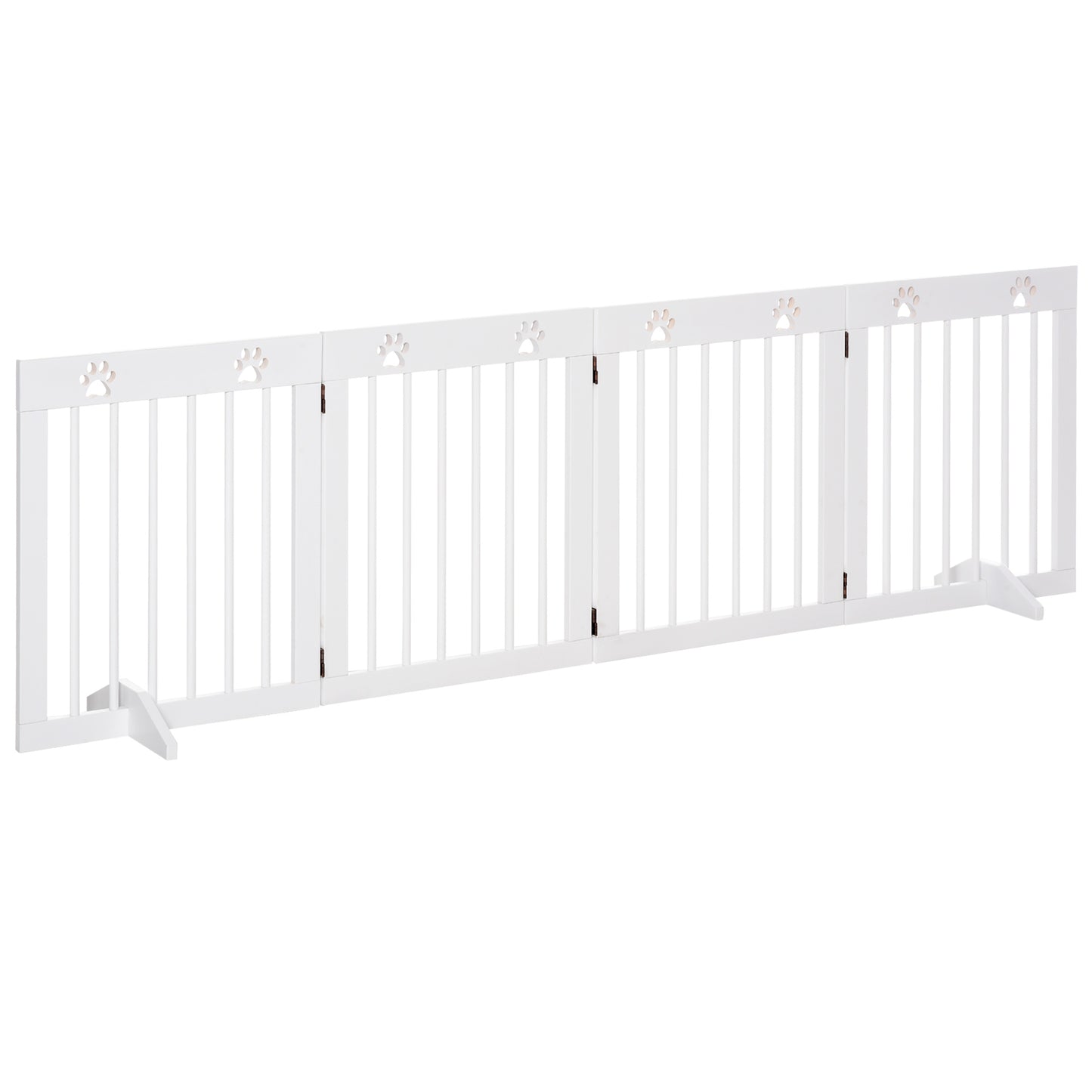 PawHut Freestanding Pet Gate 4 Panel Folding Wooden Dog Barrier Dog Gate w/ Support Feet