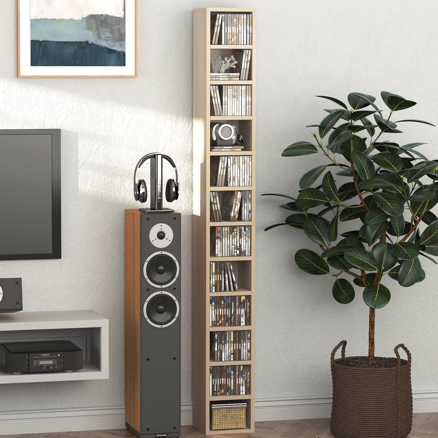 HOMCOM 12-tier Media Storage Cabinet 204 CDs Shelf Tower Multimedia Organizer Rack Stand Bookcase Display Unit