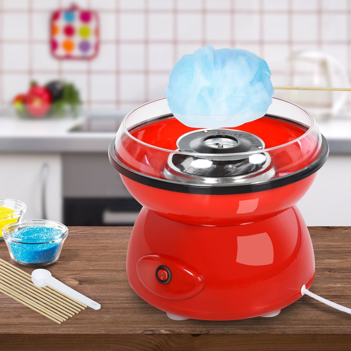 HOMCOM 450W Non-Stick Stainless Steel Candyfloss Machine Red