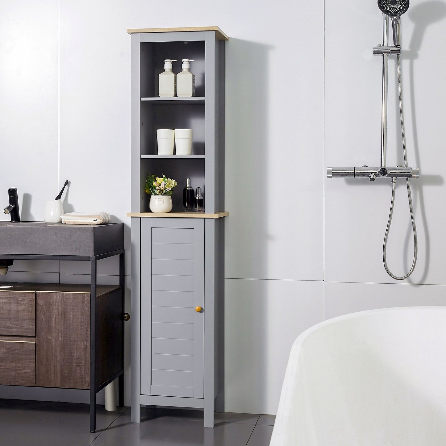 kleankin Freestanding Bathroom Storage Cabinet Space Saver w/ Adjustable Shelf Cupboard