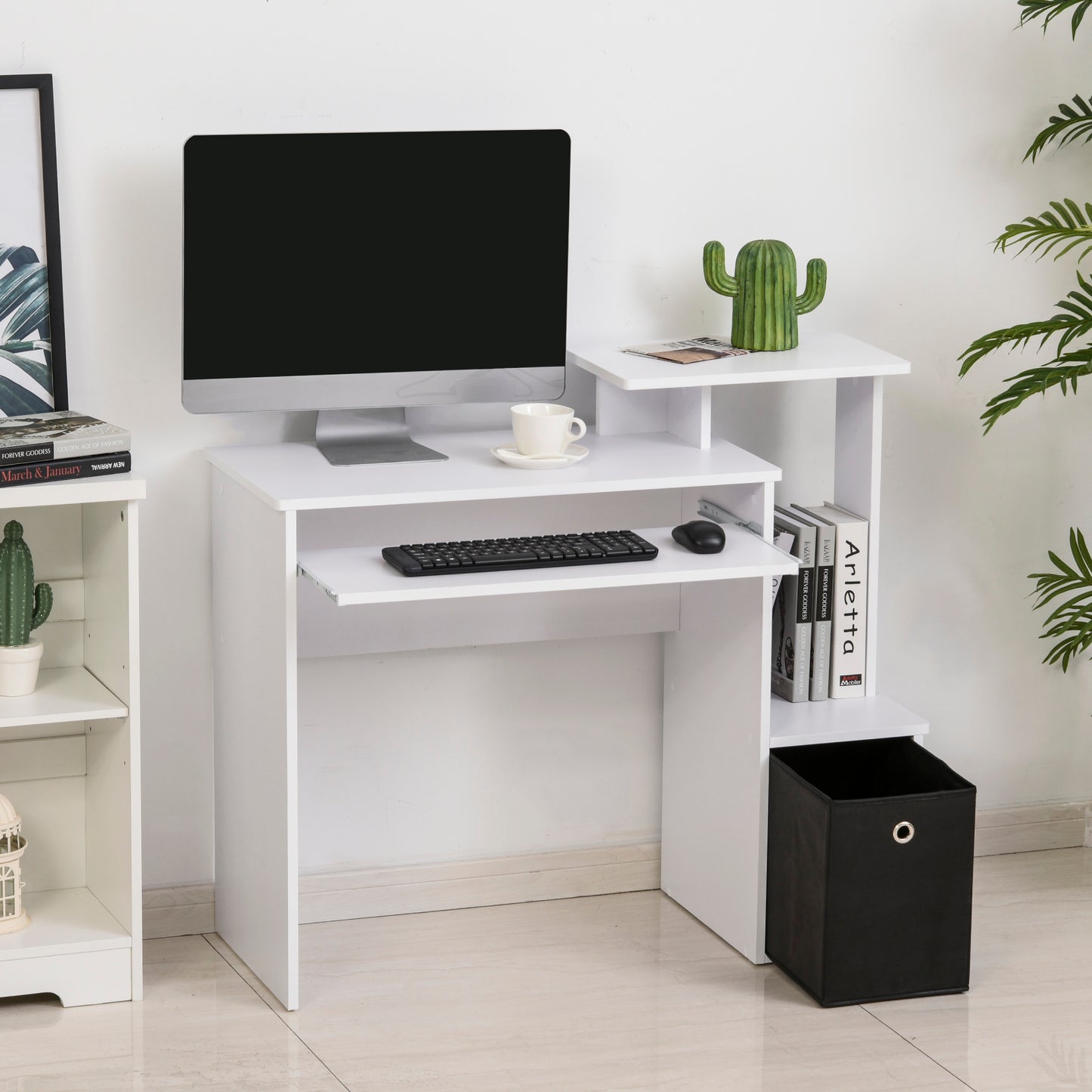 HOMCOM Particle Board Multi-Tier Computer Desk White