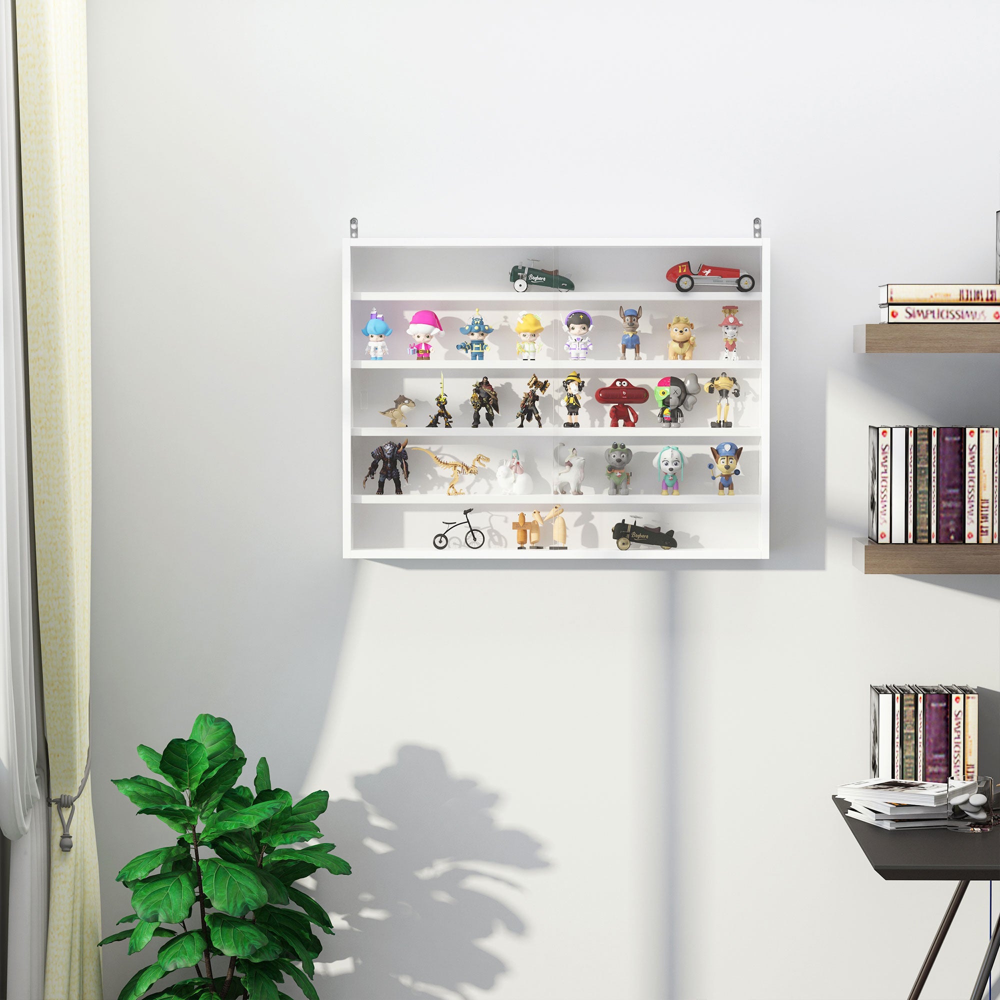 HOMCOM 5-Tier Wall Display Shelf Unit Cabinet w/ Adjustable Shelves Gl ...