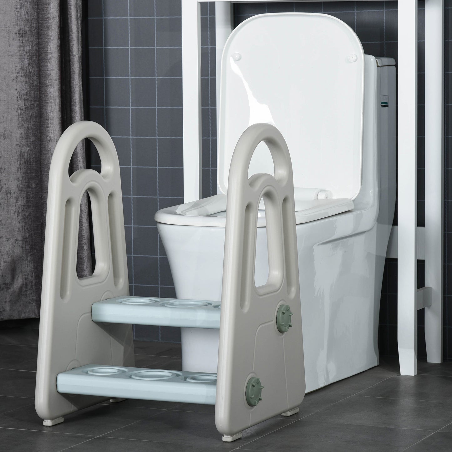 HOMCOM Two-Step Stool for Kids Toddlers with Handle for Toilet Potty Training