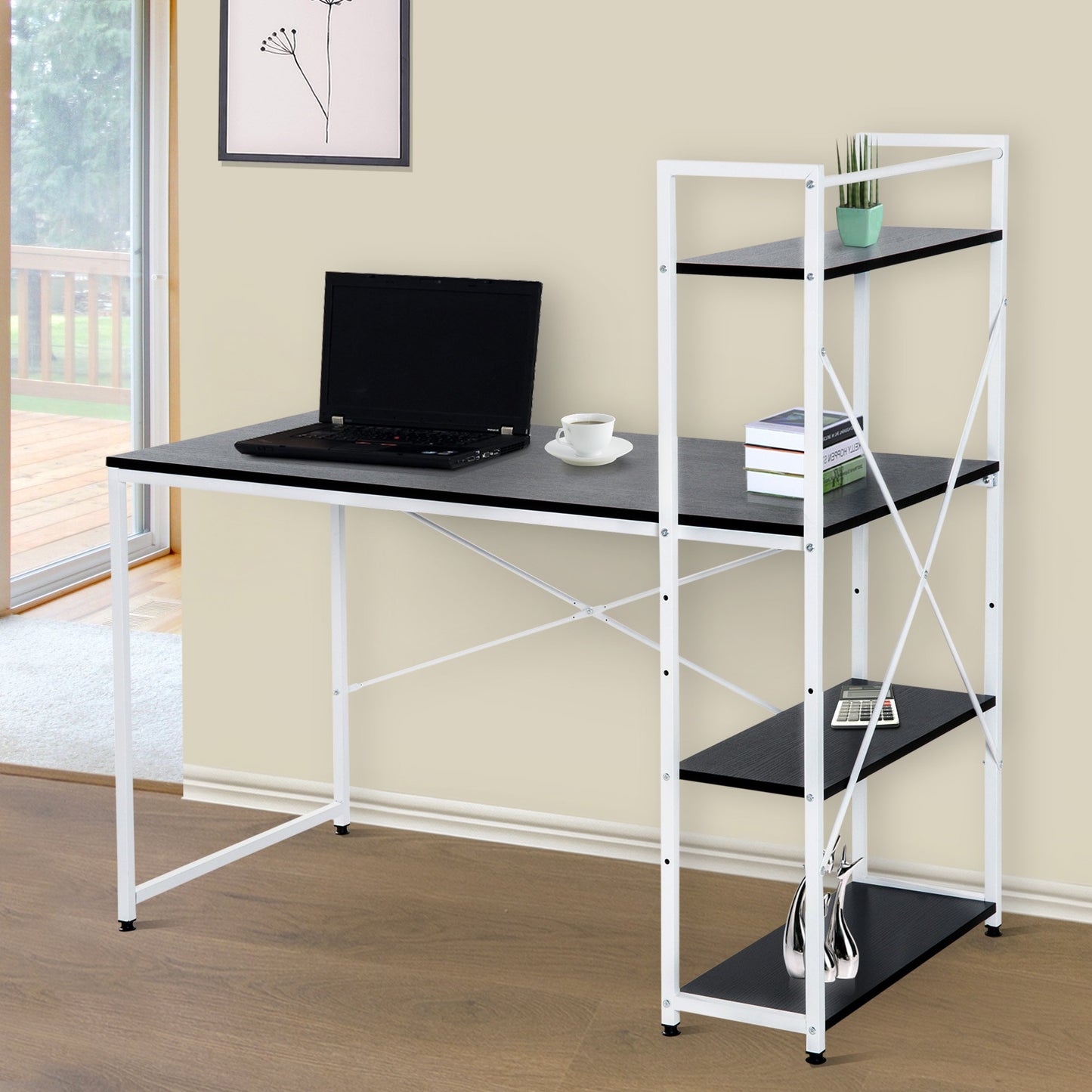 HOMCOM Computer Workstation Metal Frame-White/ Black Colour