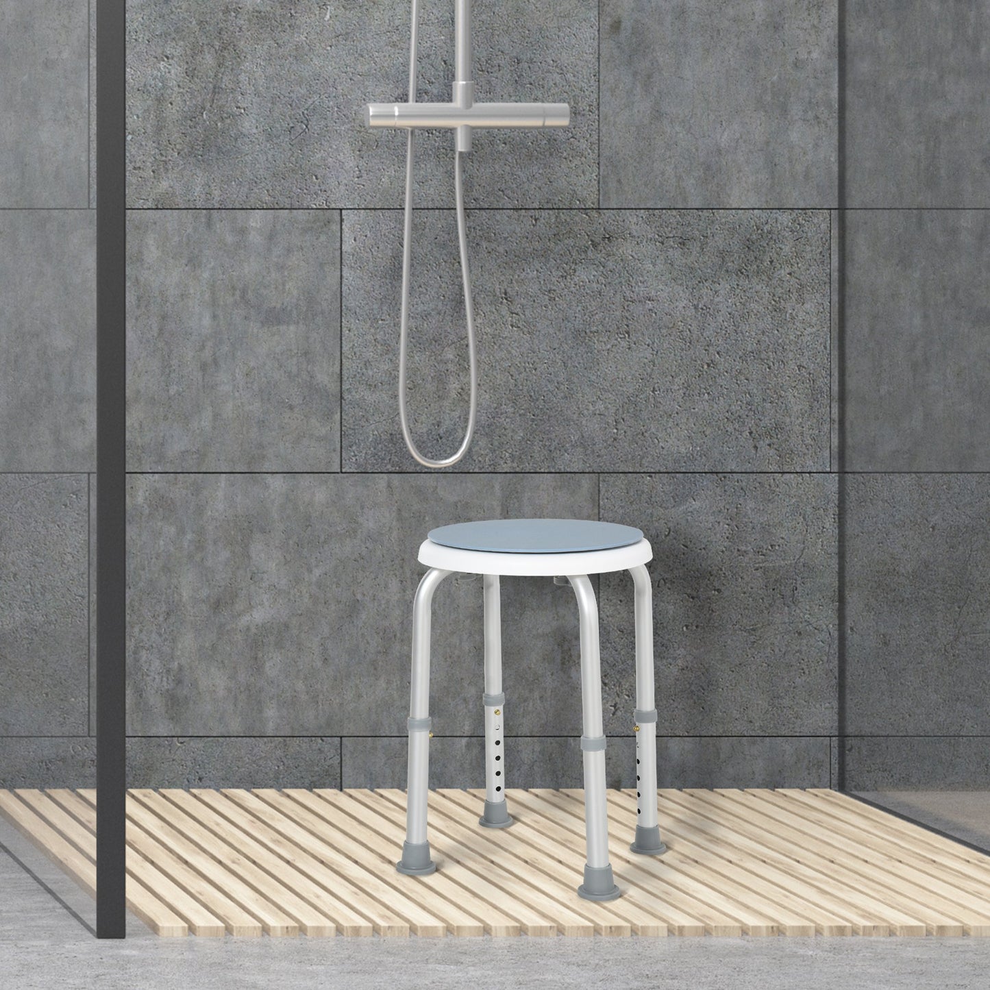 HOMCOM Aluminium 360°Swivel Shower Stool – Blue & White