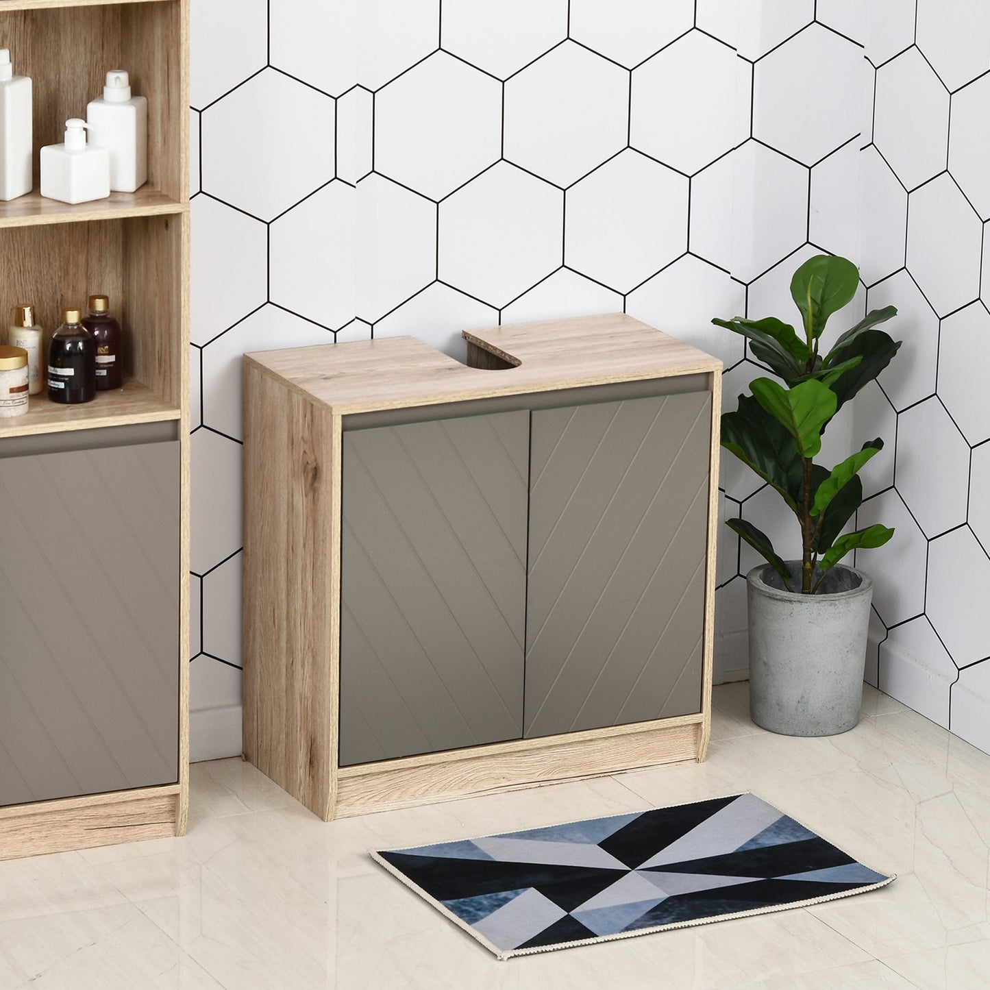HOMCOM MDF Under-Sink Bathroom Cabinet Shelves Grey