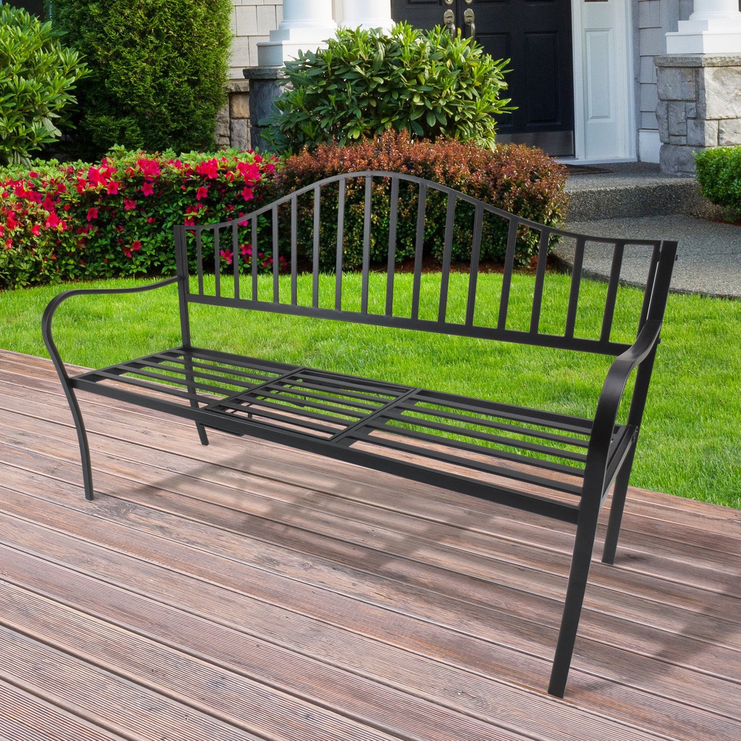 Outsunny Metal Bench W/Table, 160Lx53Wx95H cm