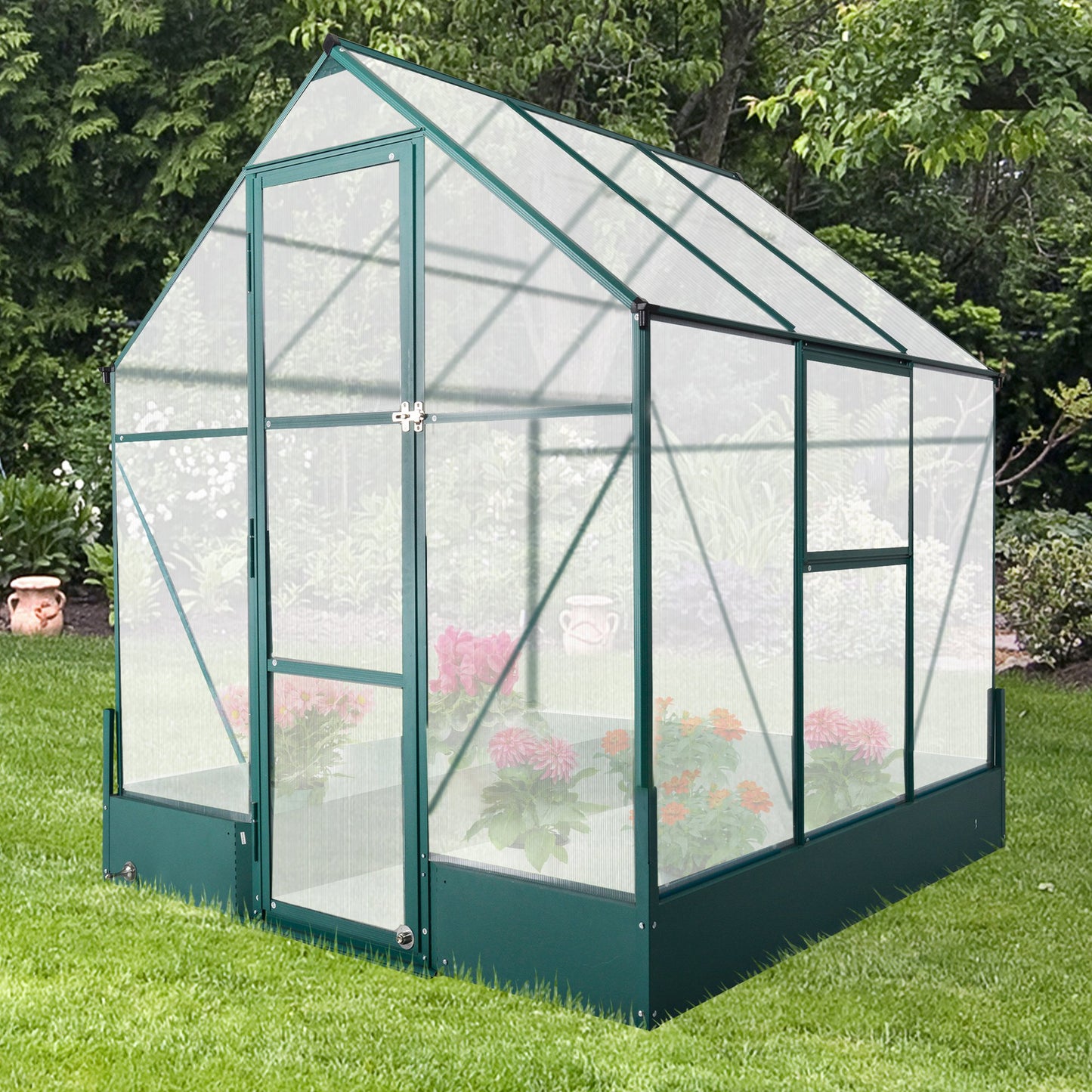Outsunny Walk-in Greenhouse Outdoor Temperature Controlled Window Foundation 6.2x6.2ft