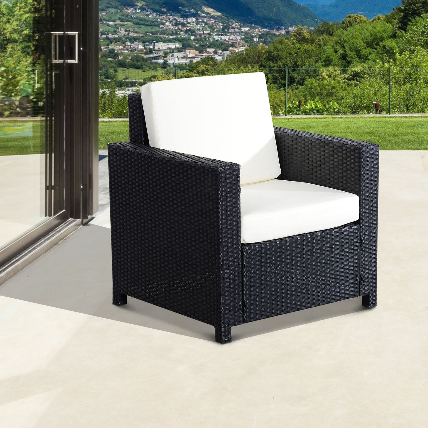 Outsunny 1 Seater Rattan Garden All-Weather Wicker Weave Single Sofa Armchair with Fire Resistant Cushion - Black