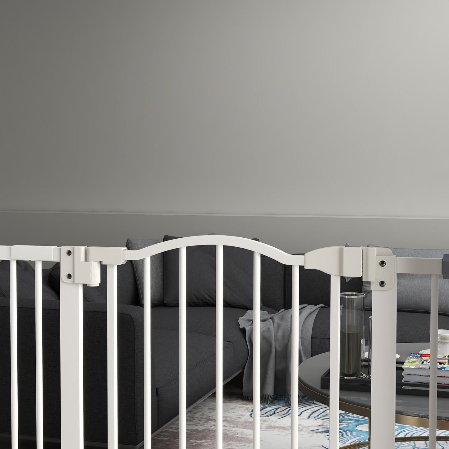 PawHut Metal Pet Safety Gate Dog Gate Folding Fence, White