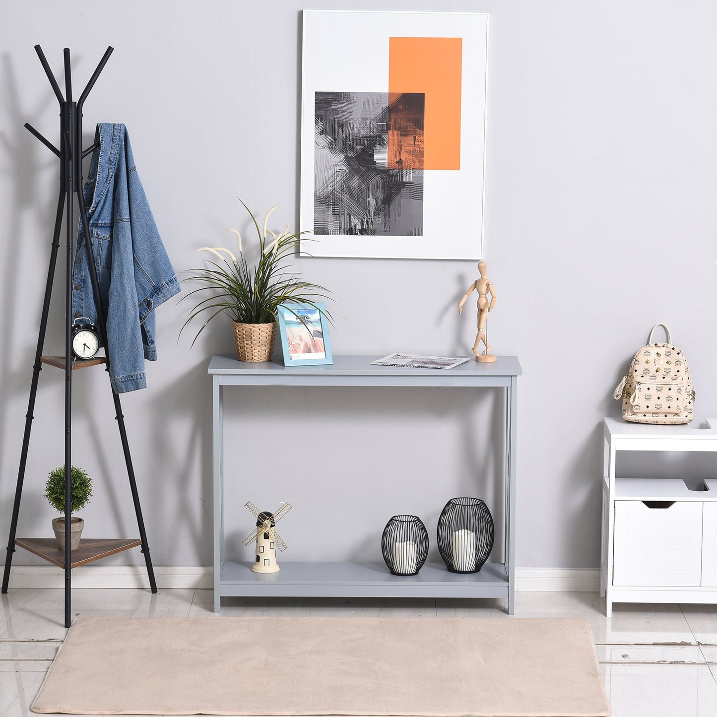 HOMCOM Grey Console Table with Shelf, Display Shelf Stand Furniture