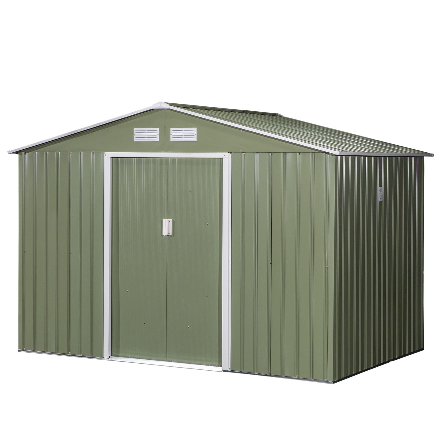 Outsunny 6.2 x 9ft Corrugated Steel Two Door Garden Shed - Light Green