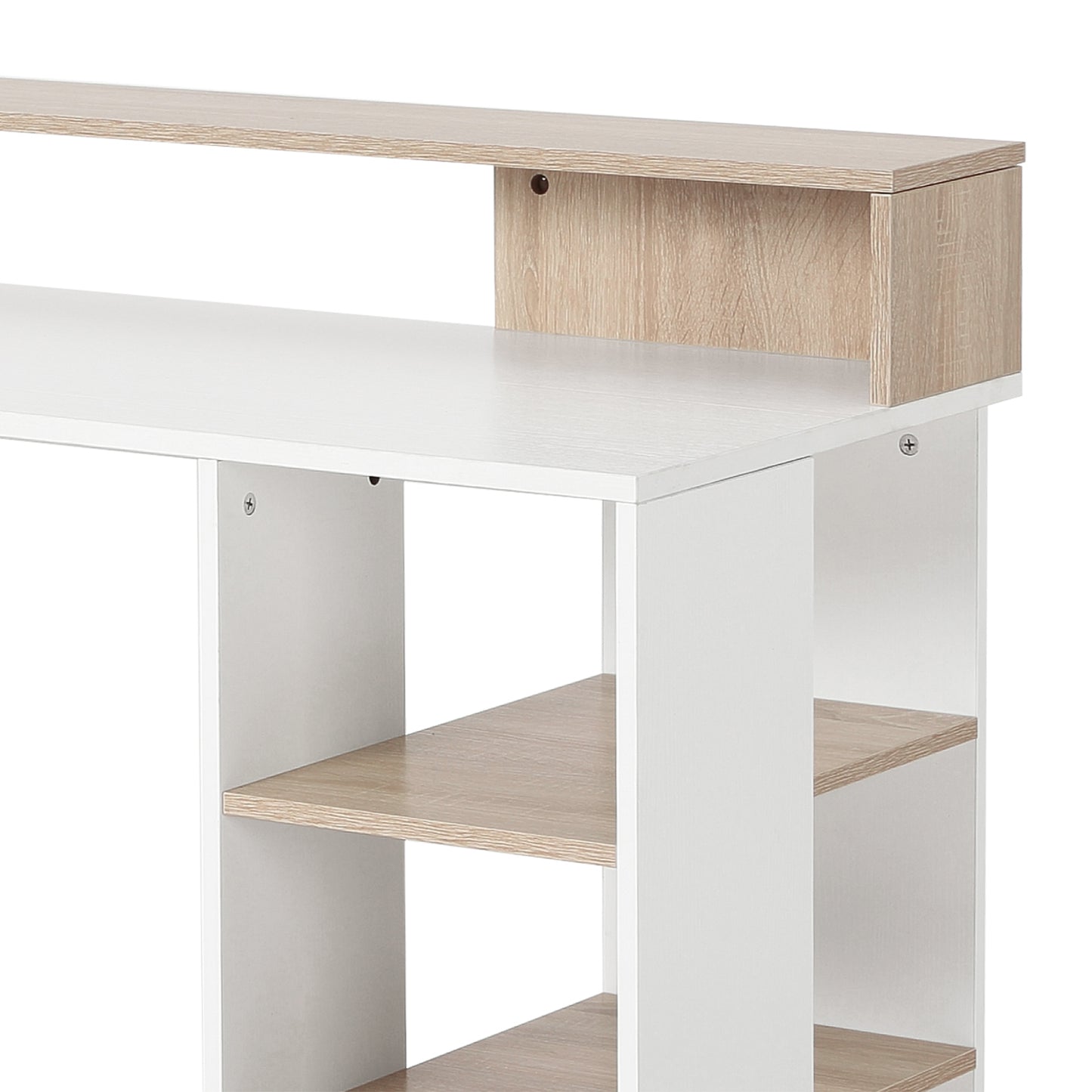 HOMCOM White and Wood Desk Wooden Computer Desk 140Lx55Dx92H cm Modern Home Office Writing Workstation Furniture Printer Shelf Rack Storage Drawer & Shelves