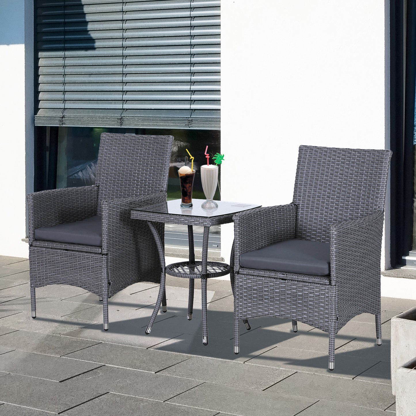 Outsunny 3pc Rattan Coffee Table Set-Grey