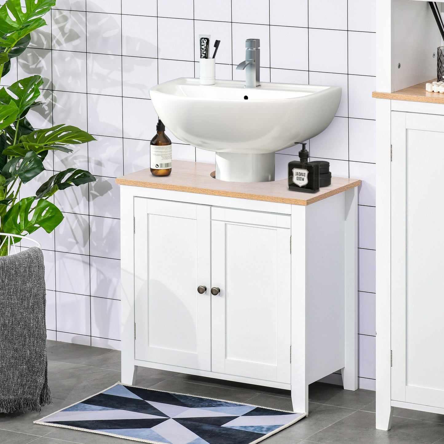 kleankin Bathroom Pedestal Under Sink Cabinet Storage Standing Unit w/ 2 Door Space Saver