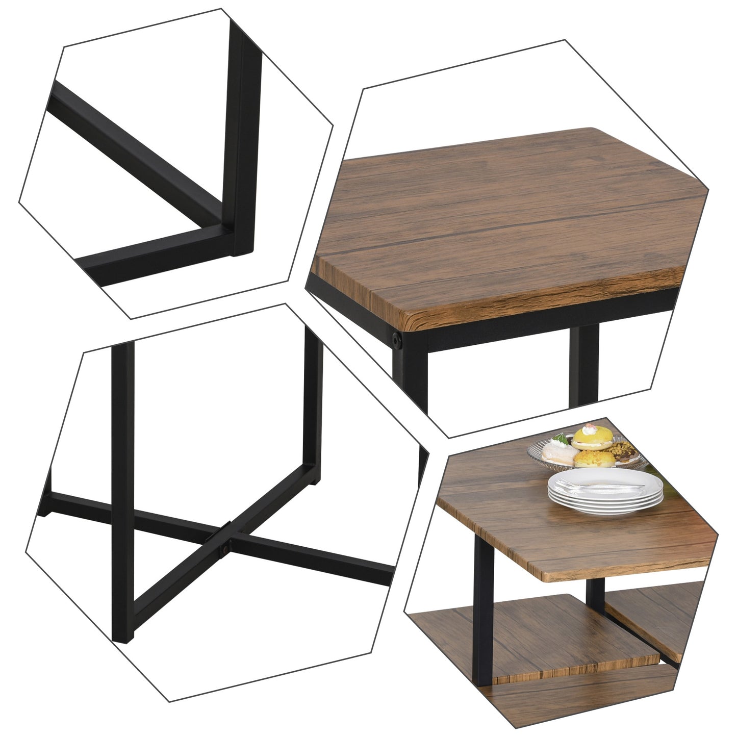 HOMCOM MDF Topped Steel 5-Piece Dining Set Dining Table with 4 Stools Black/Brown