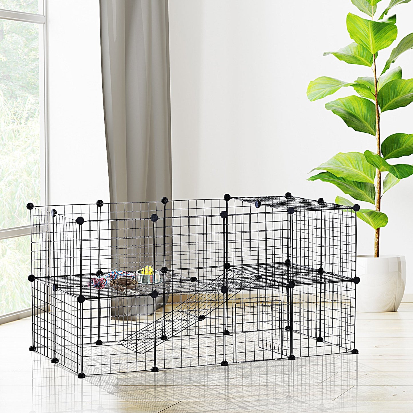 PawHut Small Animal Playpen with Mallet, Connectors and Cable Ties Metal Mesh 36 pcs