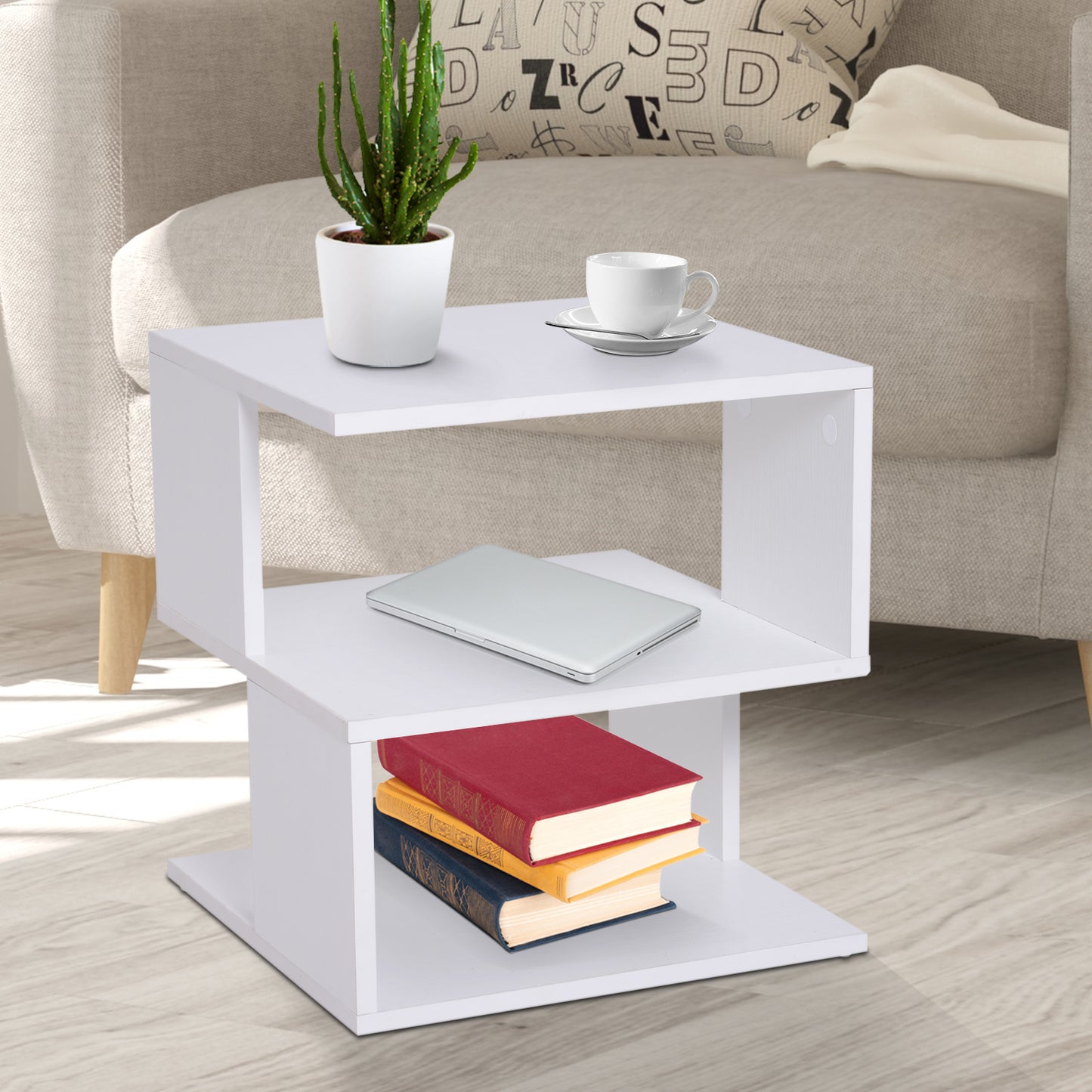 HOMCOM 2-Tier Side Table, 40Lx40Wx43H cm-White