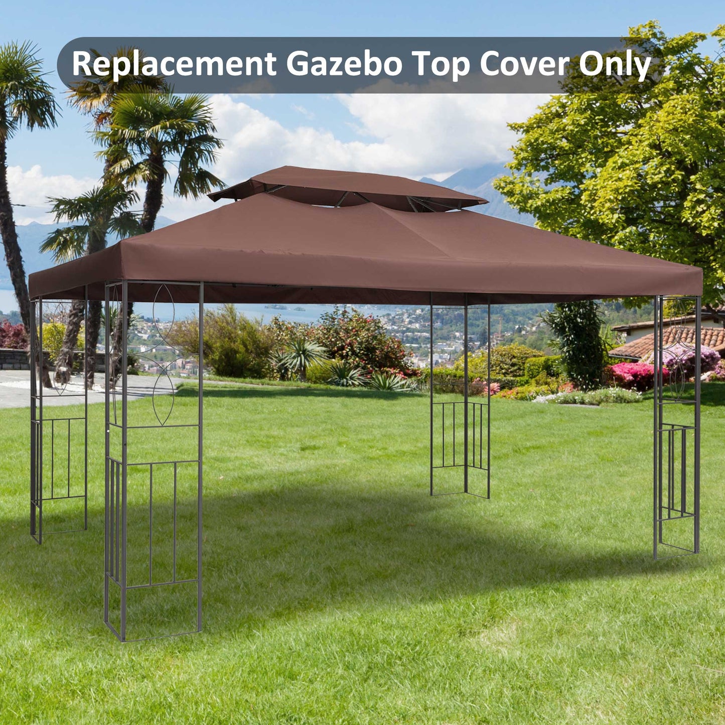 Outsunny Gazebo Replacement Top Cover Tent Roof 2 Tier, size (3m x 4m)-Brown