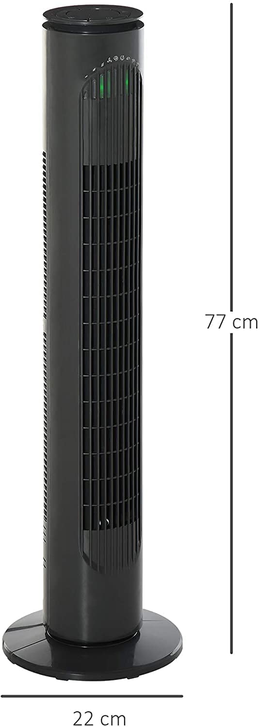 HOMCOM 30'' Freestanding Tower Fan, 3 Speed 3 Mode, 10h Timer, 70 Degree Oscillation, LED Light, 5M Remote Controller, Dark Grey
