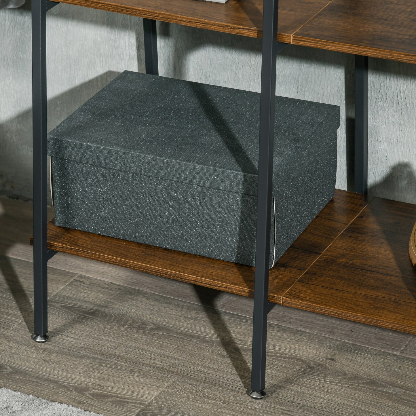 HOMCOM Hallway Unit, Free Standing Hall Tree w/ 2 Tier Shoe Rack, 5 Hooks, 5 Side Shelves & Steel Frame for Hallway, Entrance,Industrial Design,Brown, 117 x 38 x 169cm