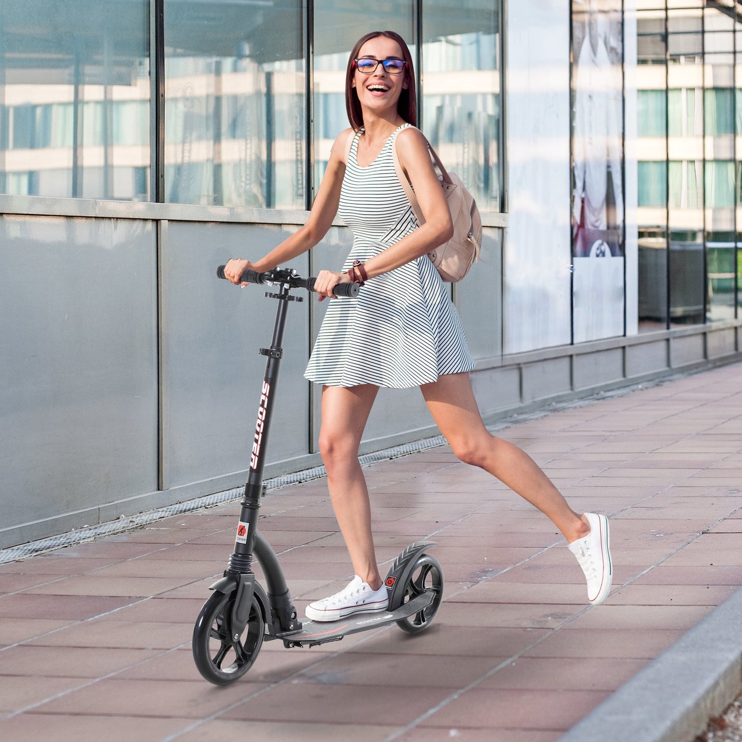 HOMCOM Teen/Adults Aluminium Folding Kick Scooter w/ Shock Mitigation System Black