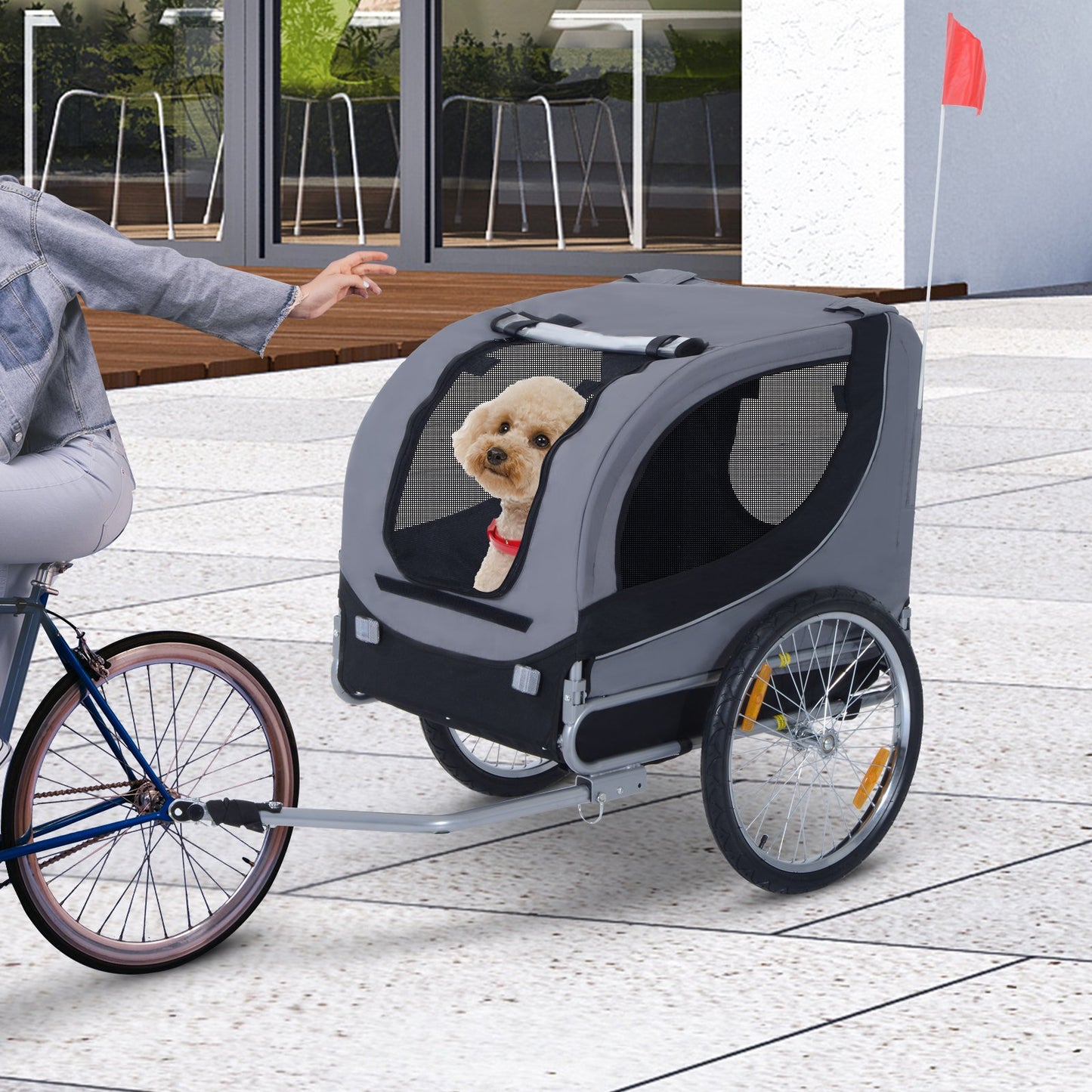 Pawhut Steel Pet Bicycle Trailer 2 Wheel Jogger Carrier Grey