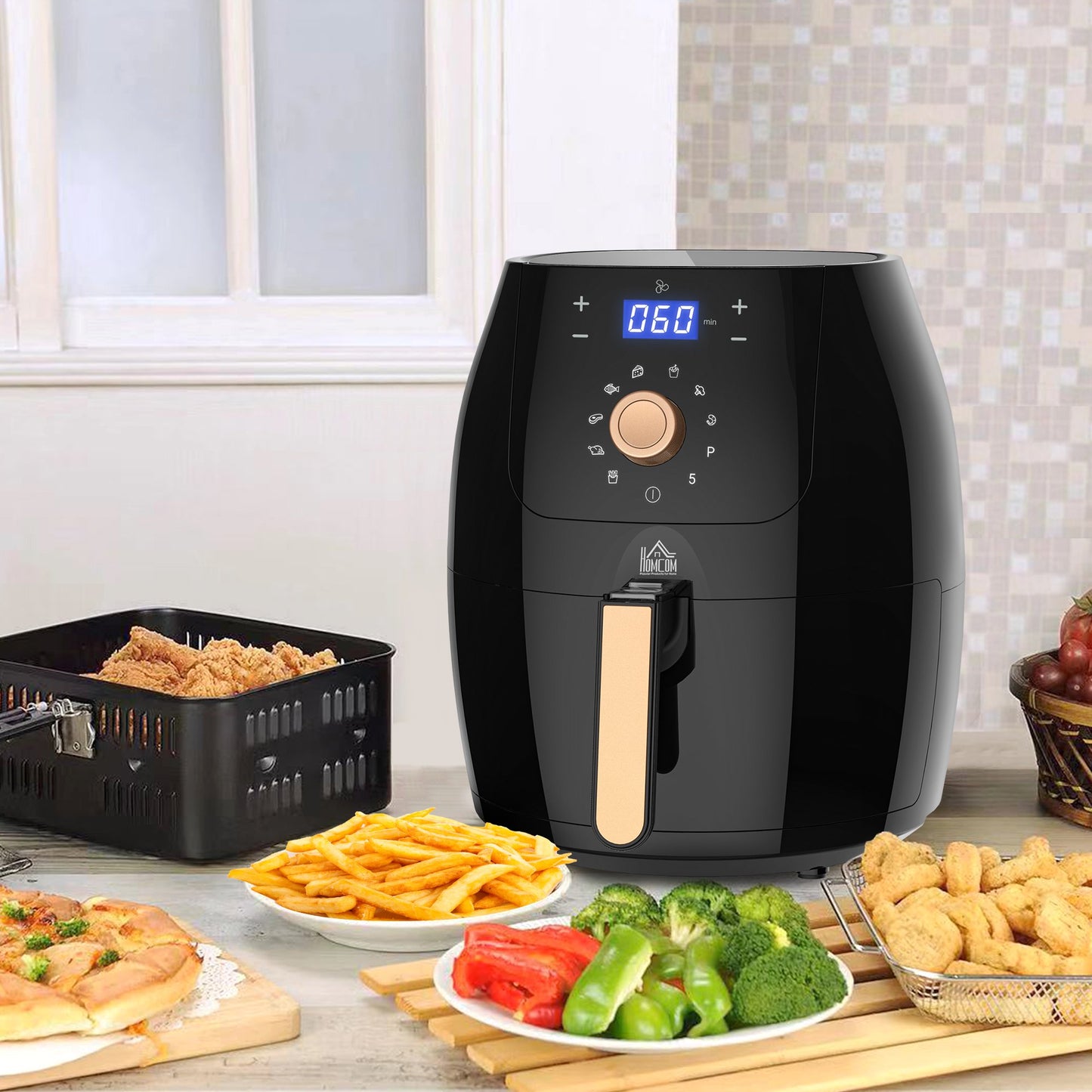 HOMCOM Air Fryer 1700W 5.5L w/ Digital Display Adjustable Temperature Nonstick Basket